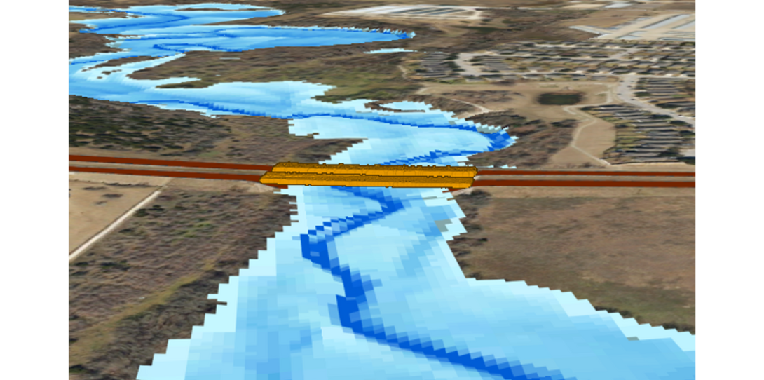A sample of the 3D bridge data extracted by Ecopia AI in Austin, Texas.
