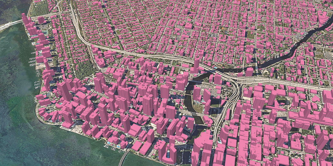 A sample of Ecopia’s 3D building data in Miami, Florida.